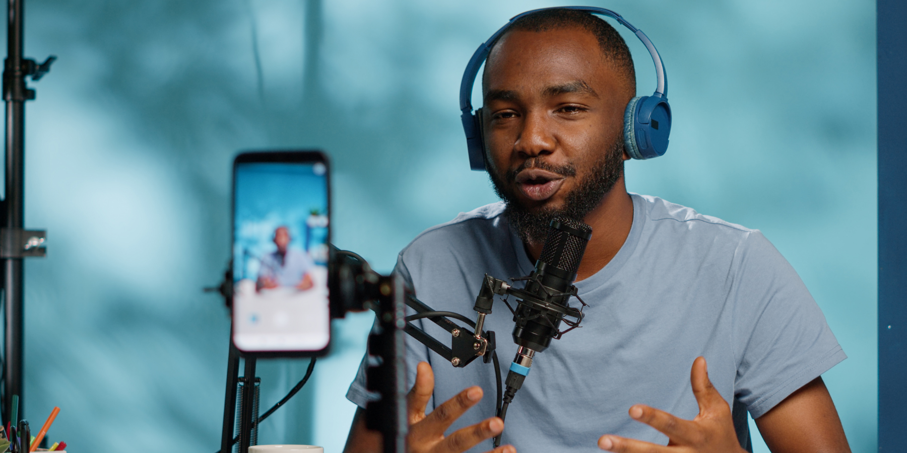 Man recording sound and video